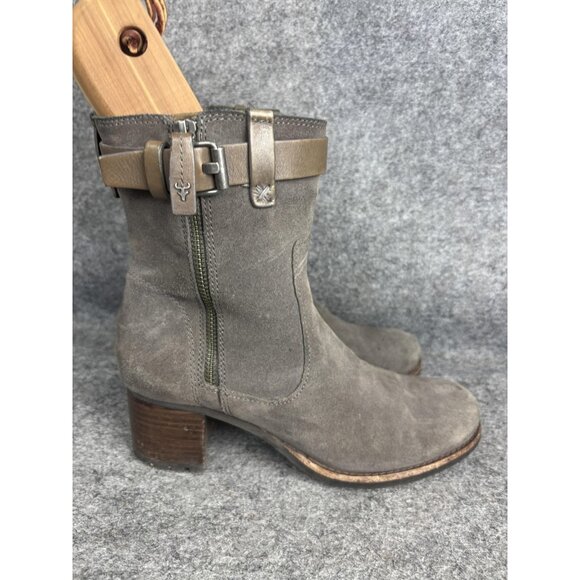 HS Trask Boots Womens Size 7.5 Gray Suede Stacked Heel Side Zip Buckle Ankle - Picture 3 of 8